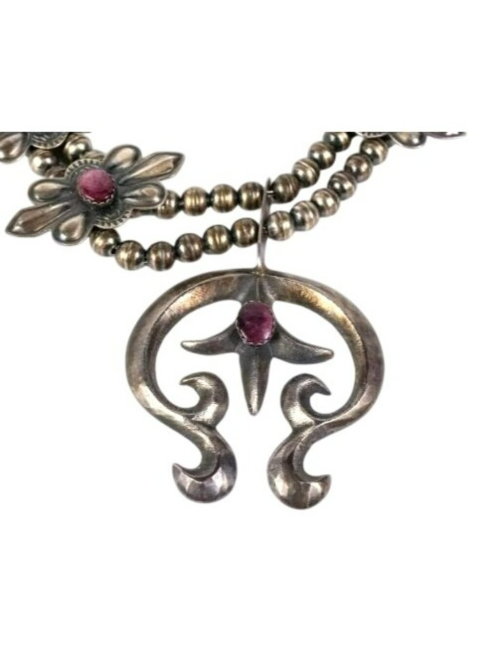 Navajo Squash Blossom Necklace Purple Spiny Oyster Sterling Robert Johnson SIGNE - Picture 4 of 11